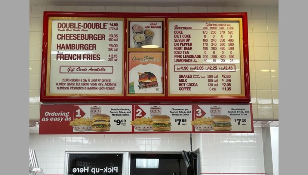 In-n-Out Menu with prices is display on screen