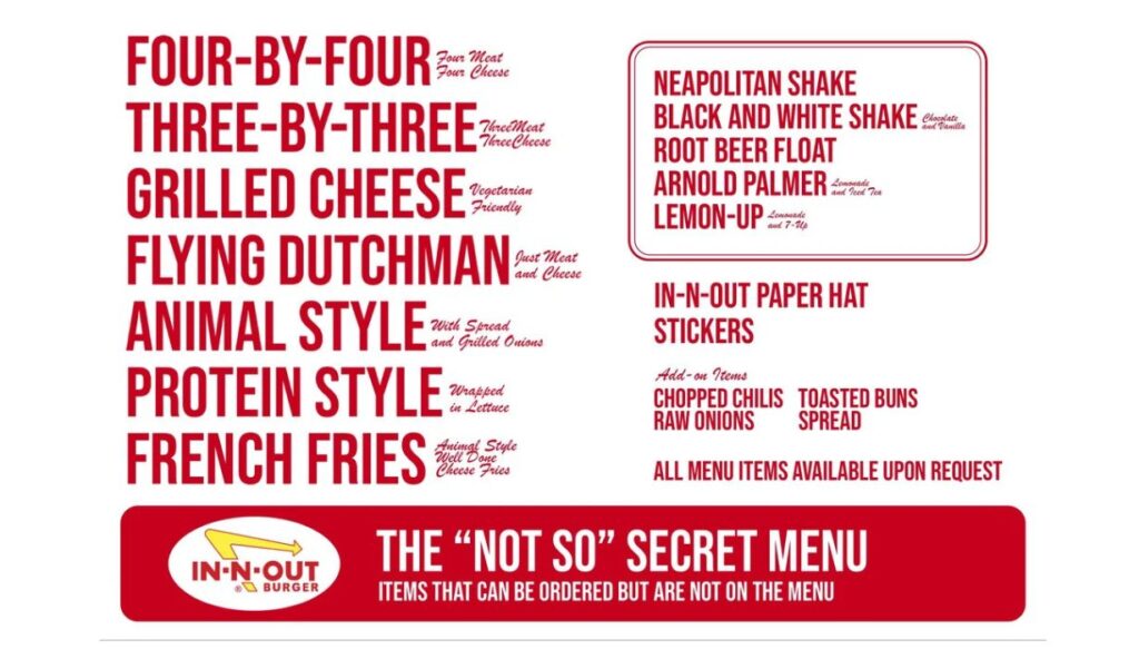 An official In-N-Out secret menu poster.